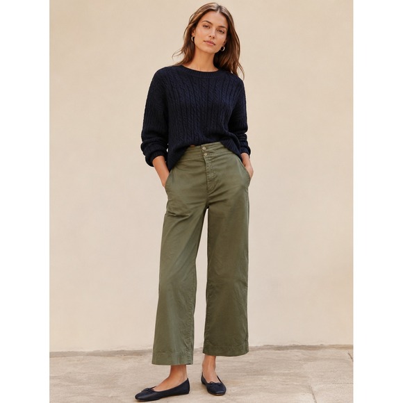 J. Crew Pants - J.Crew Women's Olive Green Wide Leg Cropped Chino Pants High Rise Twill- Size 4